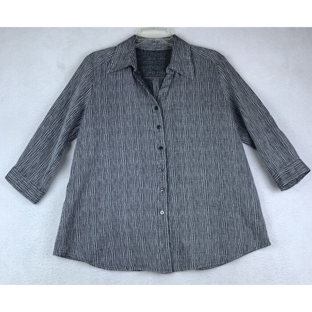 Fridaze Linen Top Adult Size Small Gray Button Down Roll Tab Sleeve Womens